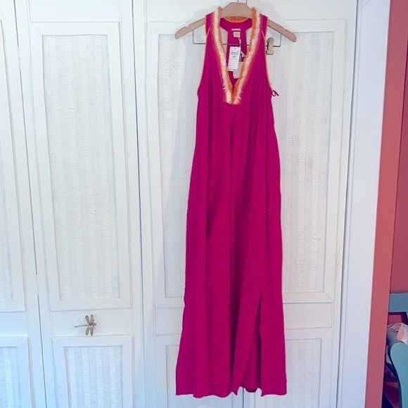 Magaschoni Dresses & Skirts - Magaschoni Raspberry T- Back Fringe Dress NWT SZ XS